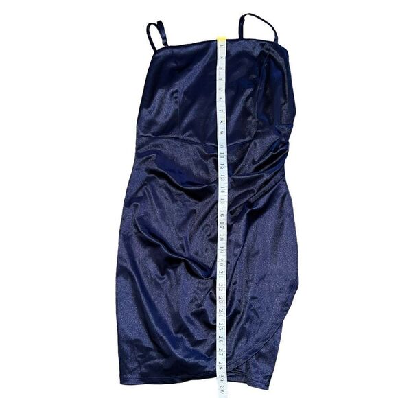 HONEY & ROSIE Square Neck Faux Wrap Satin Blue Dress Size Large - Picture 11 of 11
